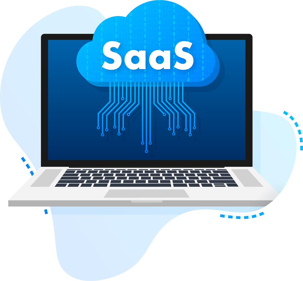 SaaS - Software as a service. Cloud sevice, synchronize. Vector illustration.