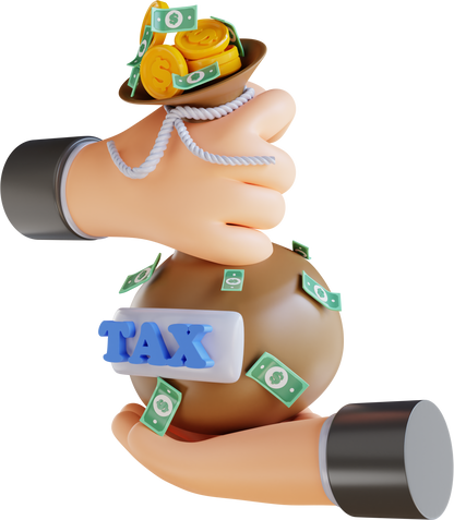 3D illustration hand giving tax bag