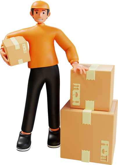 3d render orange courier with box package